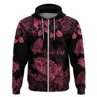 Personalised Polynesian Turtle Ribbon Hoodie Think Pink Breast Cancer With Pacific Hibiscus - Wonder Print Shop