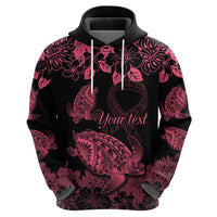 Personalised Polynesian Turtle Ribbon Hoodie Think Pink Breast Cancer With Pacific Hibiscus - Wonder Print Shop