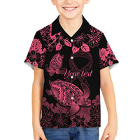 Personalised Polynesian Turtle Ribbon Kid Hawaiian Shirt Think Pink Breast Cancer With Pacific Hibiscus - Wonder Print Shop