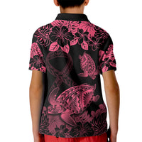 Personalised Polynesian Turtle Ribbon Kid Polo Shirt Think Pink Breast Cancer With Pacific Hibiscus - Wonder Print Shop