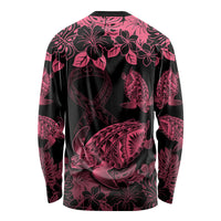 Personalised Polynesian Turtle Ribbon Long Sleeve Shirt Think Pink Breast Cancer With Pacific Hibiscus - Wonder Print Shop