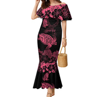 Personalised Polynesian Turtle Ribbon Mermaid Dress Think Pink Breast Cancer With Pacific Hibiscus - Wonder Print Shop