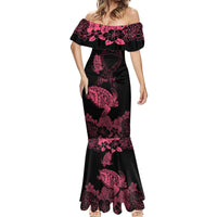 Personalised Polynesian Turtle Ribbon Mermaid Dress Think Pink Breast Cancer With Pacific Hibiscus - Wonder Print Shop