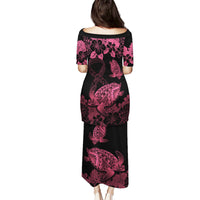 Personalised Polynesian Turtle Ribbon Puletasi Think Pink Breast Cancer With Pacific Hibiscus - Wonder Print Shop