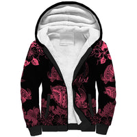 Personalised Polynesian Turtle Ribbon Sherpa Hoodie Think Pink Breast Cancer With Pacific Hibiscus - Wonder Print Shop