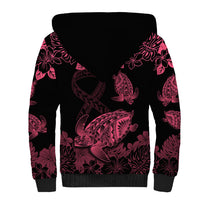 Personalised Polynesian Turtle Ribbon Sherpa Hoodie Think Pink Breast Cancer With Pacific Hibiscus - Wonder Print Shop