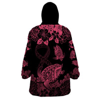 Personalised Polynesian Turtle Ribbon Wearable Blanket Hoodie Think Pink Breast Cancer With Pacific Hibiscus - Wonder Print Shop