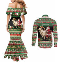 Yule Goat Personalized Couples Matching Mermaid Dress and Long Sleeve Button Shirt Scandanavian Mythology