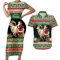 Yule Goat Personalized Couples Matching Short Sleeve Bodycon Dress and Hawaiian Shirt Scandanavian Mythology LT9 - Wonder Print Shop
