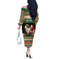 Yule Goat Personalized Off The Shoulder Long Sleeve Dress Scandanavian Mythology - Wonder Print Shop
