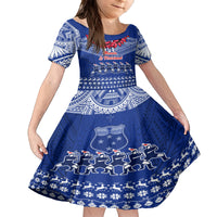 Toa Samoa Christmas Kid Short Sleeve Dress Samoa Siva Tau Manuia Le Kerisimasi Blue Vibe - Wonder Print Shop
