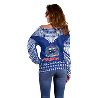 Toa Samoa Christmas Off Shoulder Sweater Samoa Siva Tau Manuia Le Kerisimasi Blue Vibe - Wonder Print Shop