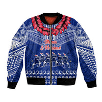 Personalised Toa Samoa Christmas Bomber Jacket Samoa Siva Tau Manuia Le Kerisimasi Blue Vibe LT9 - Wonder Print Shop