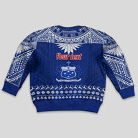 Personalised Toa Samoa Christmas Kid Ugly Christmas Sweater Samoa Siva Tau Manuia Le Kerisimasi Blue Vibe - Wonder Print Shop