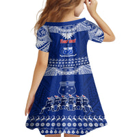Personalised Toa Samoa Christmas Kid Short Sleeve Dress Samoa Siva Tau Manuia Le Kerisimasi Blue Vibe - Wonder Print Shop