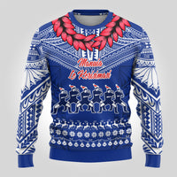 Personalised Toa Samoa Christmas Ugly Christmas Sweater Samoa Siva Tau Manuia Le Kerisimasi Blue Vibe - Wonder Print Shop