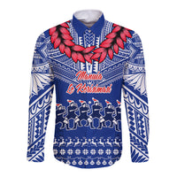 Personalised Toa Samoa Christmas Long Sleeve Button Shirt Samoa Siva Tau Manuia Le Kerisimasi Blue Vibe - Wonder Print Shop