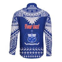 Personalised Toa Samoa Christmas Long Sleeve Button Shirt Samoa Siva Tau Manuia Le Kerisimasi Blue Vibe - Wonder Print Shop