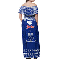 Personalised Toa Samoa Christmas Off Shoulder Maxi Dress Samoa Siva Tau Manuia Le Kerisimasi Blue Vibe - Wonder Print Shop