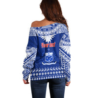 Personalised Toa Samoa Christmas Off Shoulder Sweater Samoa Siva Tau Manuia Le Kerisimasi Blue Vibe - Wonder Print Shop