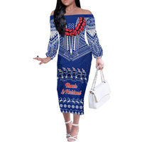 Personalised Toa Samoa Christmas Off The Shoulder Long Sleeve Dress Samoa Siva Tau Manuia Le Kerisimasi Blue Vibe - Wonder Print Shop