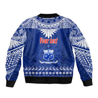 Personalised Toa Samoa Christmas Sleeve Zip Bomber Jacket Samoa Siva Tau Manuia Le Kerisimasi Blue Vibe - Wonder Print Shop