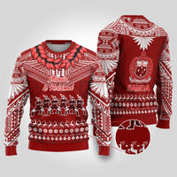 Toa Samoa Christmas Ugly Christmas Sweater Samoa Siva Tau Manuia Le Kerisimasi Red Vibe - Wonder Print Shop