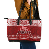Toa Samoa Christmas Leather Tote Bag Samoa Siva Tau Manuia Le Kerisimasi Red Vibe - Wonder Print Shop