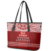 Toa Samoa Christmas Leather Tote Bag Samoa Siva Tau Manuia Le Kerisimasi Red Vibe - Wonder Print Shop