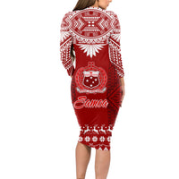 Toa Samoa Christmas Long Sleeve Bodycon Dress Samoa Siva Tau Manuia Le Kerisimasi Red Vibe - Wonder Print Shop
