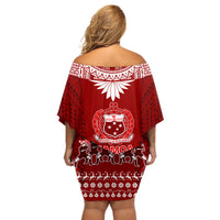 Toa Samoa Christmas Off Shoulder Short Dress Samoa Siva Tau Manuia Le Kerisimasi Red Vibe - Wonder Print Shop