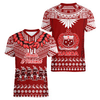 Toa Samoa Christmas Women V Neck T Shirt Samoa Siva Tau Manuia Le Kerisimasi Red Vibe - Wonder Print Shop