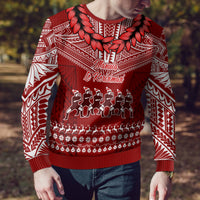 Personalised Toa Samoa Christmas Ugly Christmas Sweater Samoa Siva Tau Manuia Le Kerisimasi Red Vibe - Wonder Print Shop