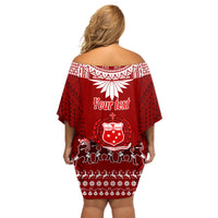 Personalised Toa Samoa Christmas Off Shoulder Short Dress Samoa Siva Tau Manuia Le Kerisimasi Red Vibe - Wonder Print Shop