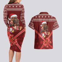 Funny Moo Deng Christmas Couples Matching Long Sleeve Bodycon Dress and Hawaiian Shirt LT9 - Wonder Print Shop