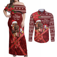 Funny Moo Deng Christmas Couples Matching Off Shoulder Maxi Dress and Long Sleeve Button Shirt LT9 - Wonder Print Shop