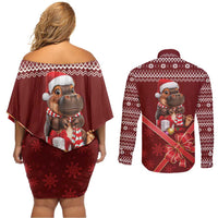 Funny Moo Deng Christmas Couples Matching Off Shoulder Short Dress and Long Sleeve Button Shirt LT9 - Wonder Print Shop