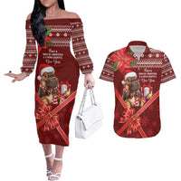 Funny Moo Deng Christmas Couples Matching Off The Shoulder Long Sleeve Dress and Hawaiian Shirt LT9 - Wonder Print Shop