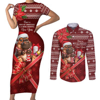 Funny Moo Deng Christmas Couples Matching Short Sleeve Bodycon Dress and Long Sleeve Button Shirt LT9 - Wonder Print Shop