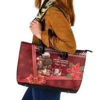 Funny Moo Deng Christmas Leather Tote Bag - Wonder Print Shop