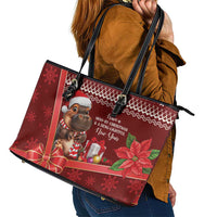 Funny Moo Deng Christmas Leather Tote Bag - Wonder Print Shop
