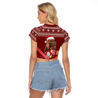 Funny Moo Deng Christmas Raglan Cropped T Shirt - Wonder Print Shop