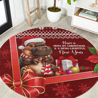 Funny Moo Deng Christmas Round Carpet