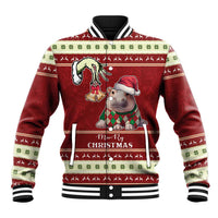 Moo Deng Moo-Ry Christmas Baseball Jacket Santa Baby Pygmy Hippo LT9 - Wonder Print Shop