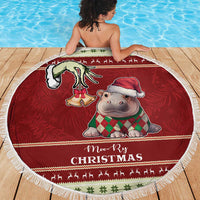 Moo Deng Moo-Ry Christmas Beach Blanket Santa Baby Pygmy Hippo LT9 - Wonder Print Shop