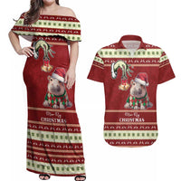 Moo Deng Moo-Ry Christmas Couples Matching Off Shoulder Maxi Dress and Hawaiian Shirt Santa Baby Pygmy Hippo LT9 - Wonder Print Shop
