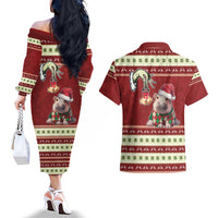 Moo Deng Moo-Ry Christmas Couples Matching Off The Shoulder Long Sleeve Dress and Hawaiian Shirt Santa Baby Pygmy Hippo LT9 - Wonder Print Shop