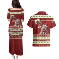 Moo Deng Moo-Ry Christmas Couples Matching Puletasi and Hawaiian Shirt Santa Baby Pygmy Hippo LT9 - Wonder Print Shop