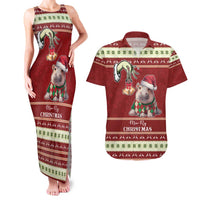 Moo Deng Moo-Ry Christmas Couples Matching Tank Maxi Dress and Hawaiian Shirt Santa Baby Pygmy Hippo LT9 - Wonder Print Shop