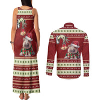 Moo Deng Moo-Ry Christmas Couples Matching Tank Maxi Dress and Long Sleeve Button Shirt Santa Baby Pygmy Hippo LT9 - Wonder Print Shop
